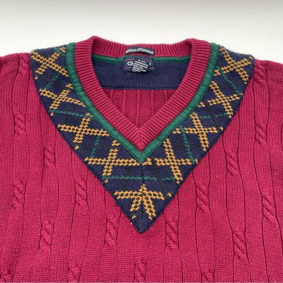 Vintage Gant Hand Framed Maroon Cable Knit V-Neck Sweater Size Medium Adult 90s - Picture 6 of 14